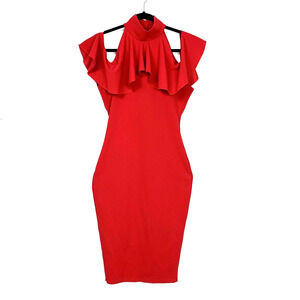 Missguided Dress Womens 6 Red Halter Neck Ruffle Collar Flutter Sleeves Bodycon